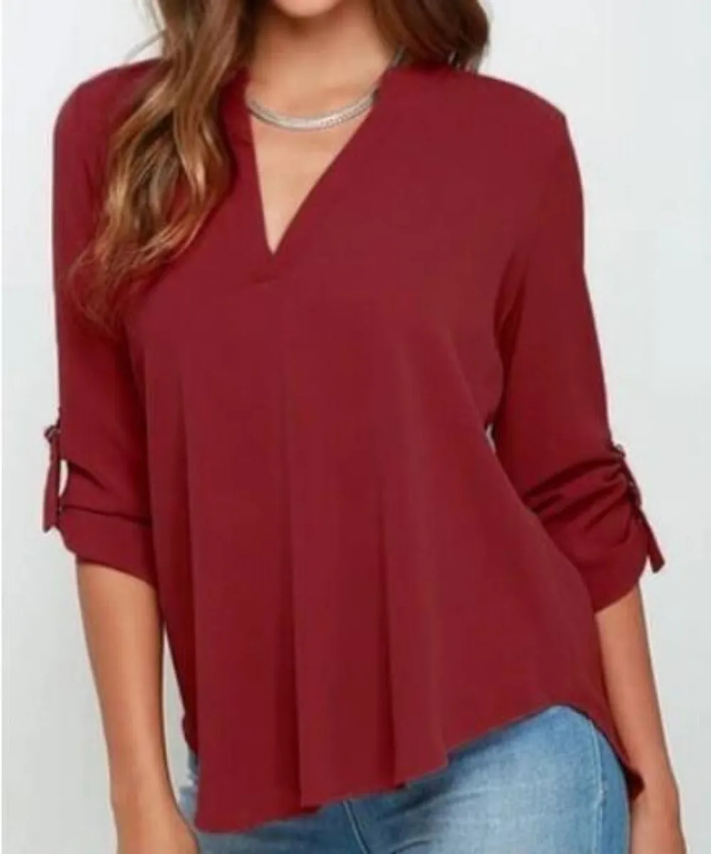 Womens V Neck Quarter Sleeve Top