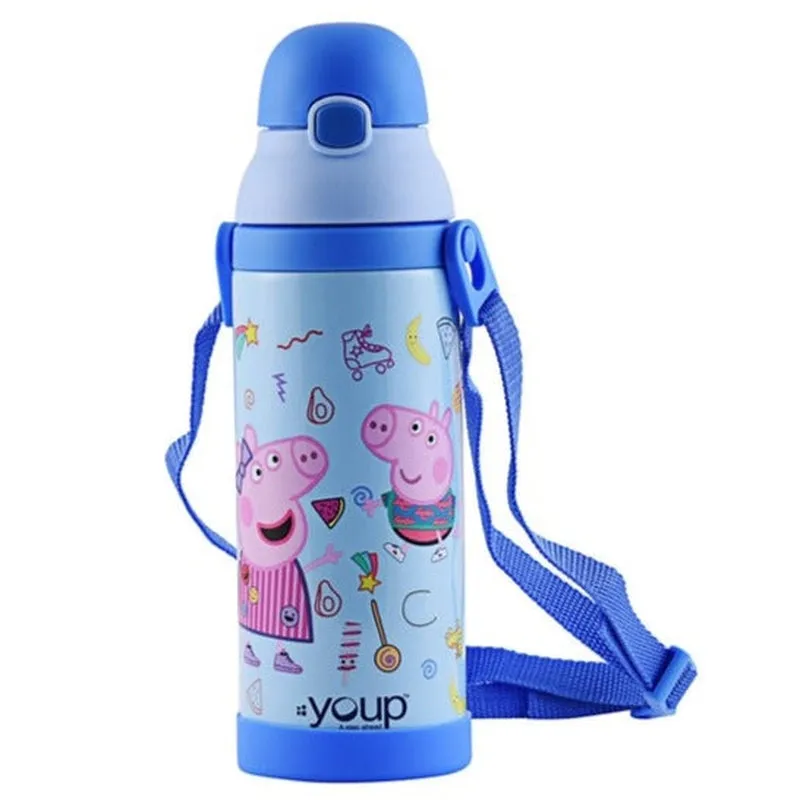 Youp Stainless Steel Insulated Blue Color Peppa Pig kids Sipper Bottle LOGAN - 500 ml