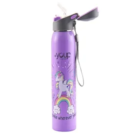 Youp Stainless Steel Insulated Mauve Color Unicorn Kids Sipper Bottle GYPSY - 500 ml