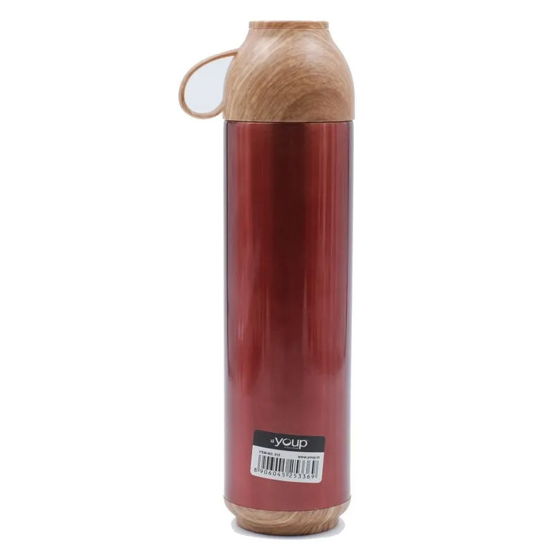 Youp Thermosteel Insulated Red Color Water Bottle with handle containing cup cap - 500 ml